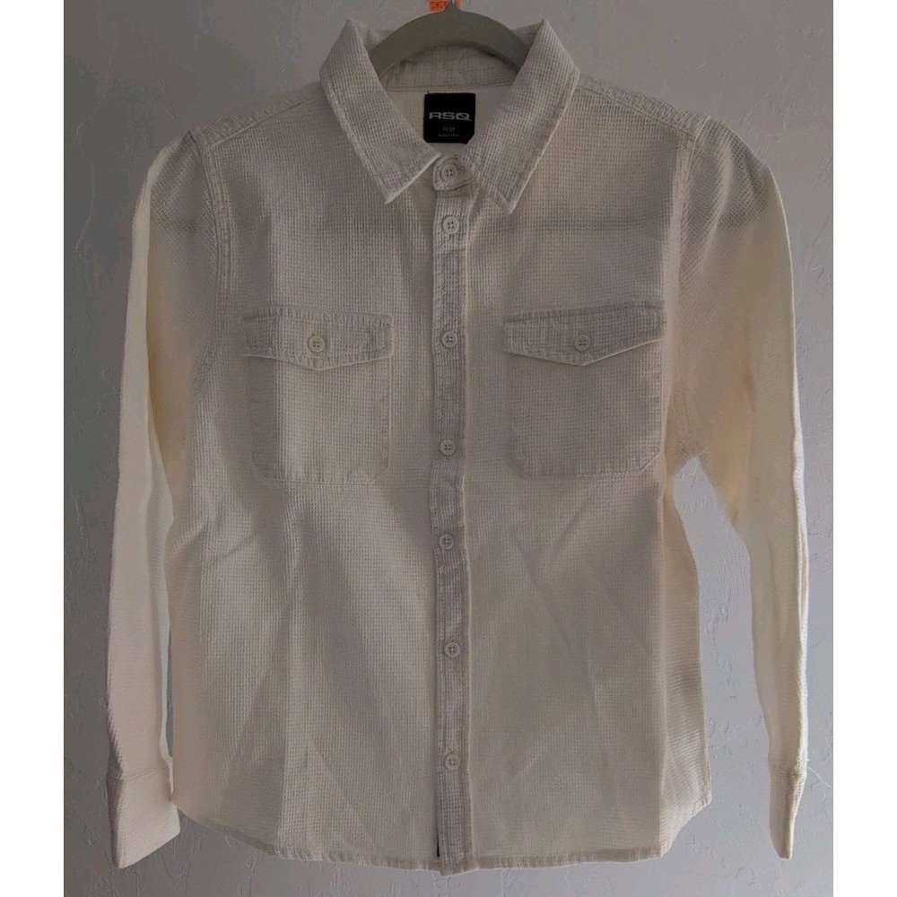 RSQ Youth Waffle Knit Long Sleeves Button-down Shirt Large Off-White 100% Cotton